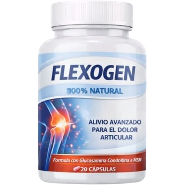 Frasco Flexogen 20 cápsulas 100% Natural — Glucosamina, Condroitina, MSM, Cúrcuma, Boswellia y Colágeno UC-II para articulaciones